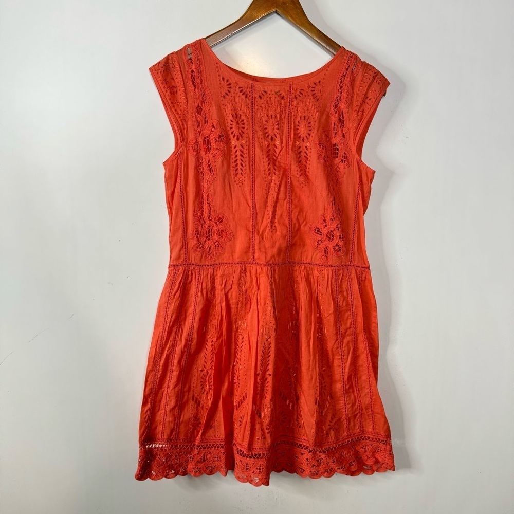 Meadow Rue Coral Eyelet Short Sleeve Dress Size 0